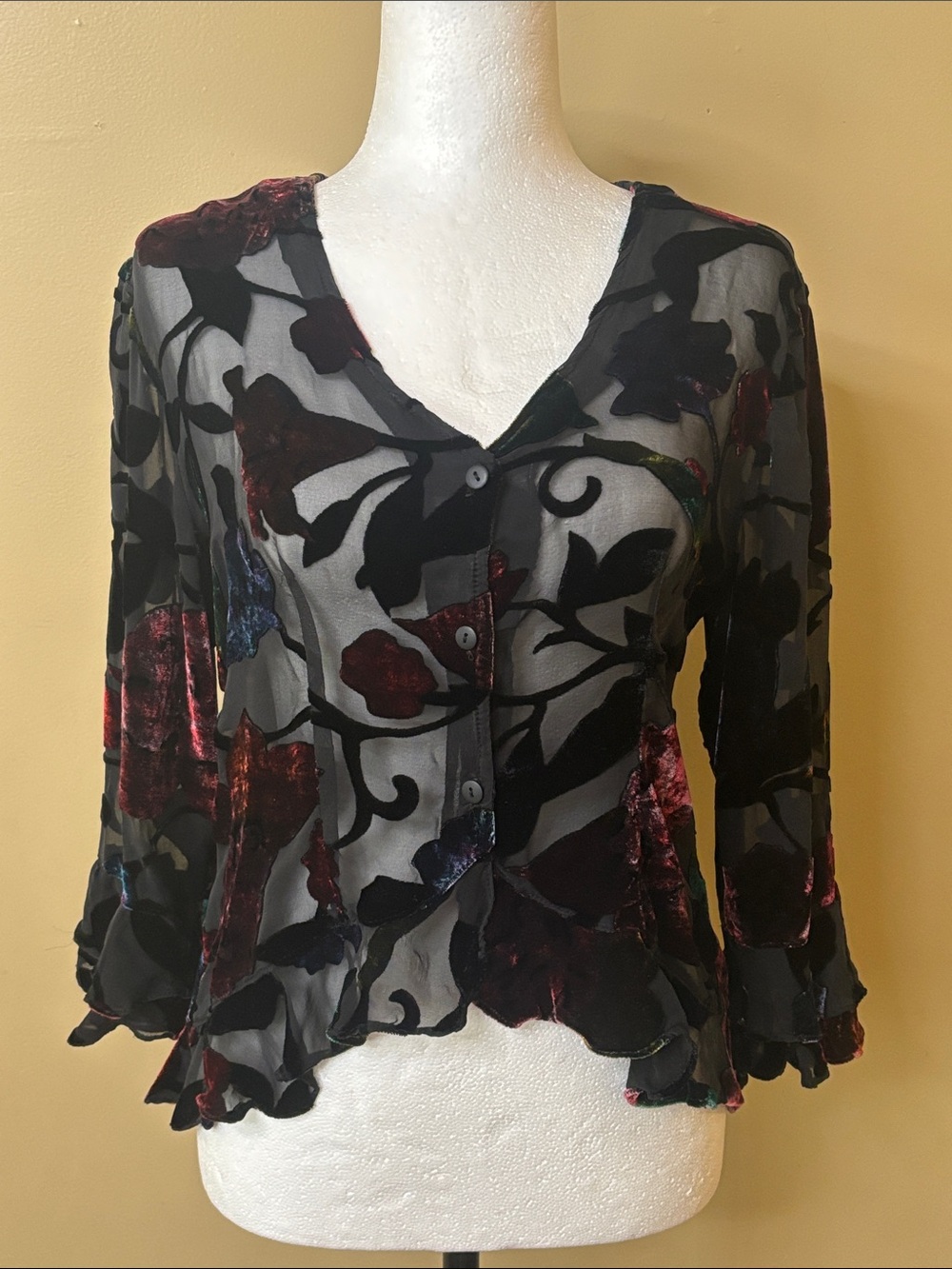 Vintage Jenny Helene sheer burnout velvet floral blouse